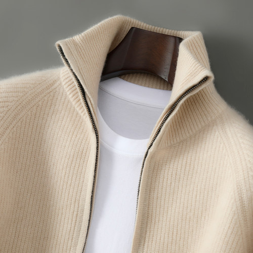 双股加厚100%纯羊毛衫男拉链开衫毛衣秋冬宽松外套针织打底羊绒衫 - 图3