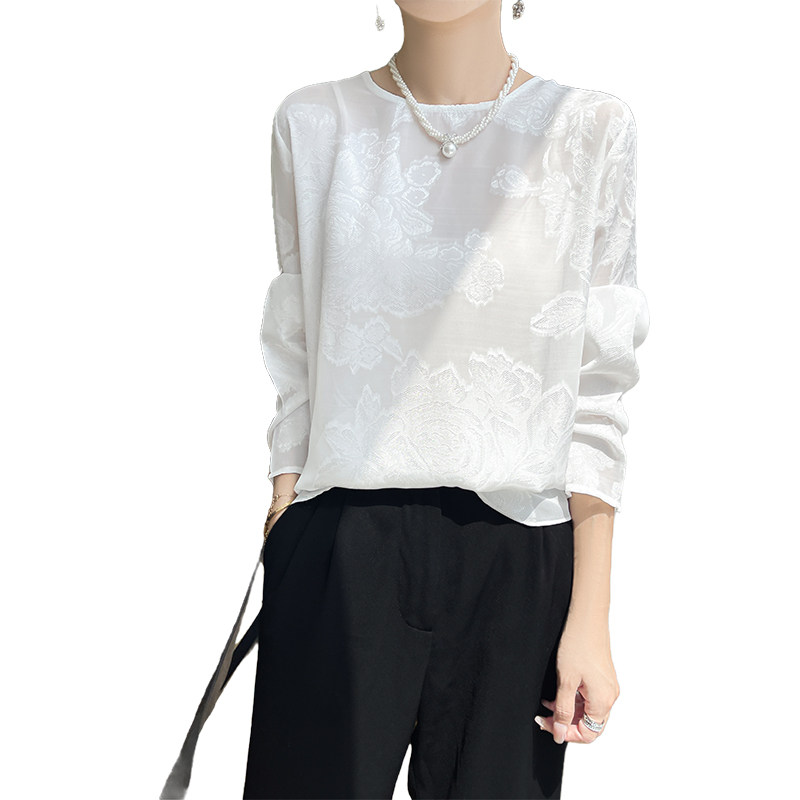 超重磅~国风新中式真丝上衣女25年夏微透薄款醋酸长袖衬衫防晒