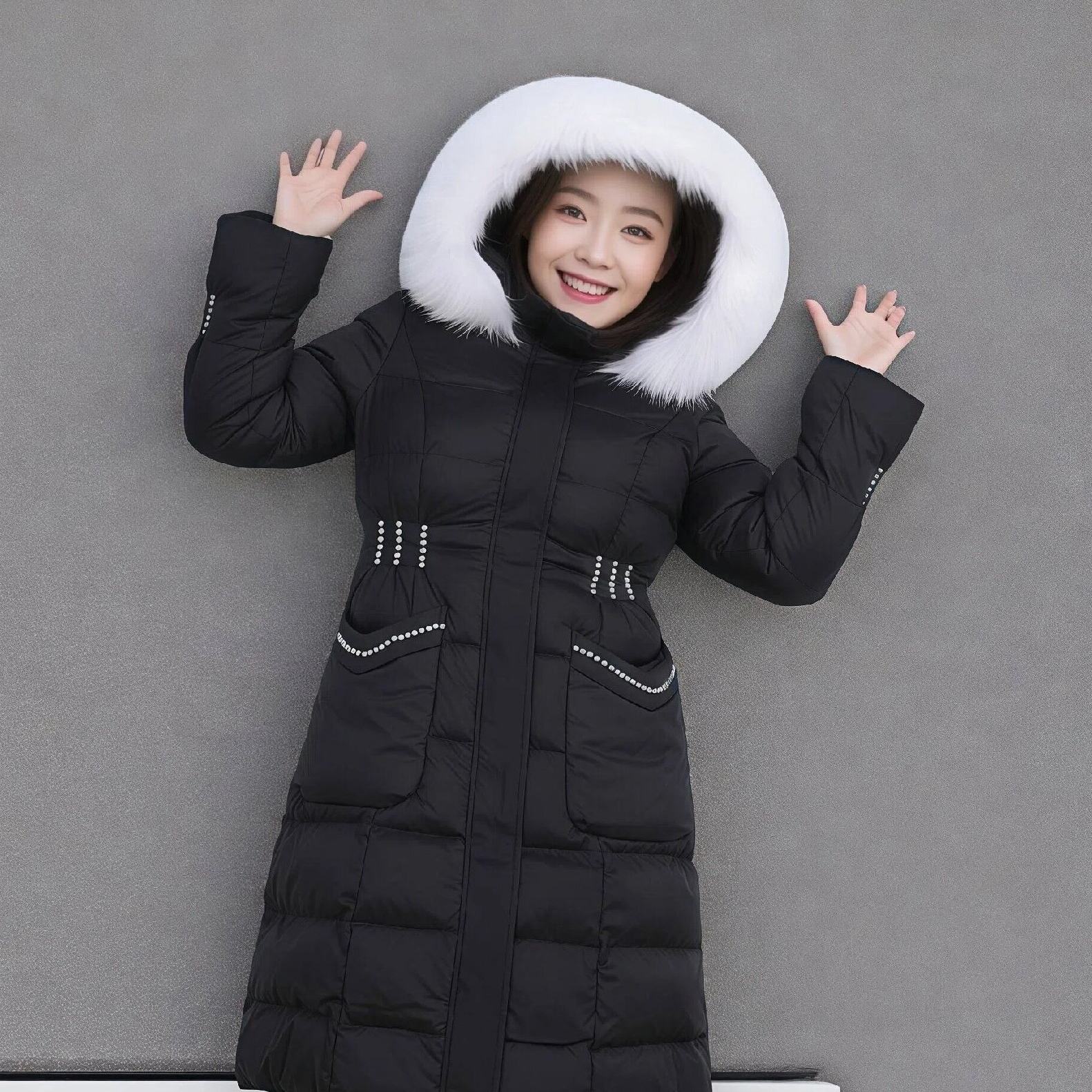 2025冬季新款大码女装棉衣微胖MM加肥加厚中长真毛领钉珠连帽棉服,淘宝优惠券,粉丝福利购,淘宝优惠卷