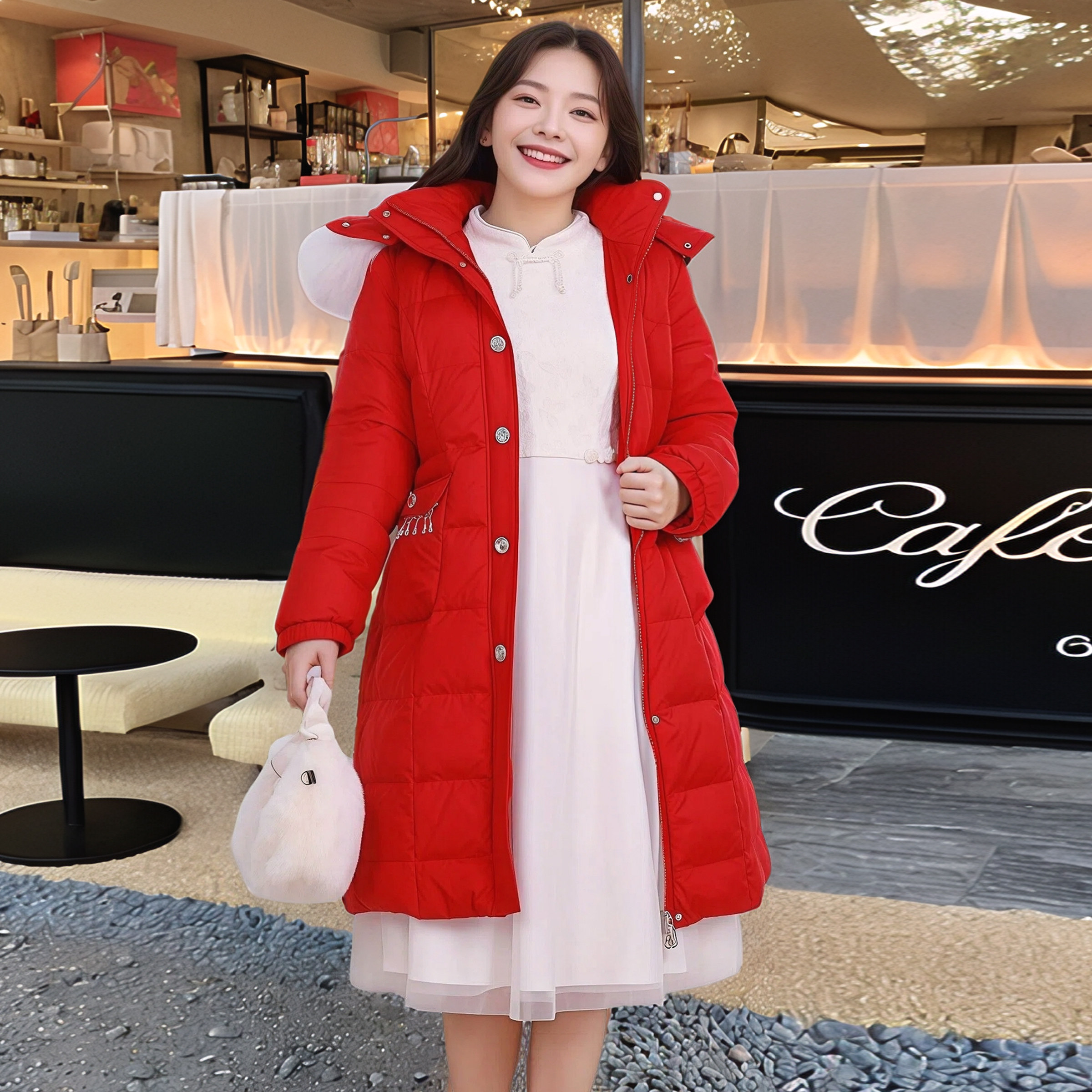 大码女装冬季加厚款棉衣胖MM洋气大毛领连帽中长珍珠流苏棉服外套,淘宝优惠券,粉丝福利购,淘宝优惠卷