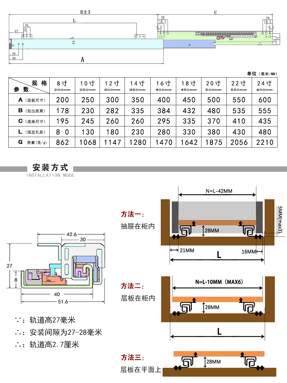 全新反弹底装托底轨抽屉拉篮烟珠宝酒展示柜投影层板书桌平移滑轨 - 图1