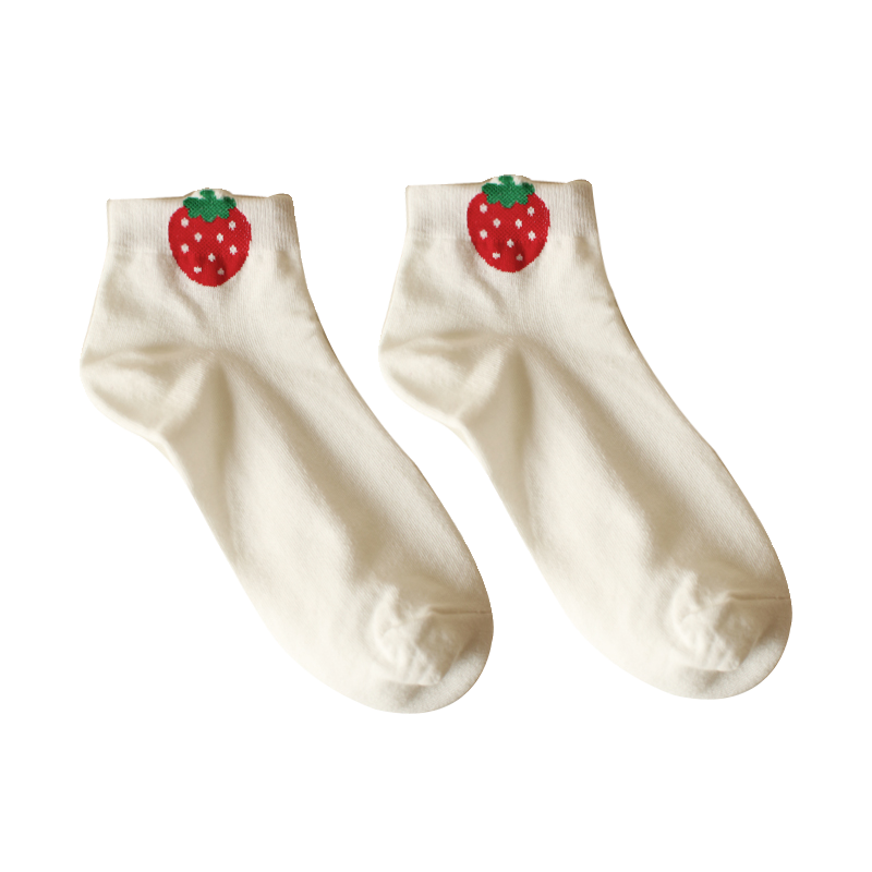 米吉诺拉甜美樱桃草莓水果可爱纯色短袜子少女可爱ins纯棉短筒袜 - 图3