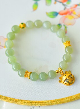 和田玉晴水料8m珠福气招财猫手链2025年新款手绳精致青海料