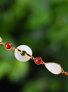 s925银镶嵌和田玉平安扣手链