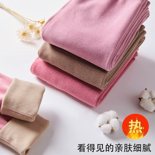 Бархатные флисовые удерживающие тепло штаны, зимнее цветное термобелье, увеличенная толщина, высокая талия