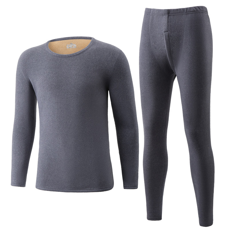 一体羊羔绒保暖内衣男加厚加绒套装德绒秋衣秋裤打底发热棉毛衫冬