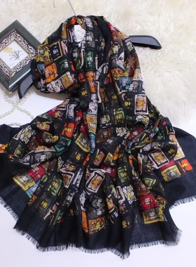 新款明星同款百宝箱机器人包袋印花羊绒披肩薄羊绒羊绒围巾女民族