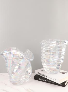 极简琉璃炫彩宽口径条纹异形花瓶