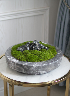 样板间侘寂风新中式大理石苔藓