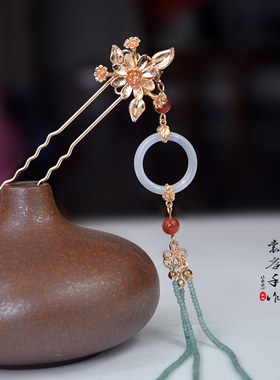 裳容手作发钗玛瑙古风玛瑙玉环