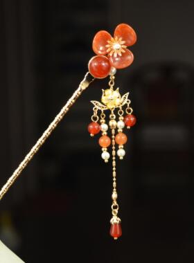 保色铜发簪裳容手作玛瑙簪子古风