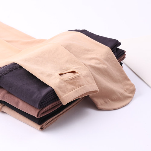 2双永春加大码丝袜连裤袜春秋款双面加裆加肥120D肉色踩脚打底袜 - 图1