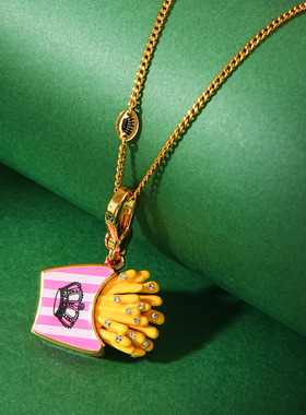 珐琅立体镶钻薯条盒吊坠项链挂件