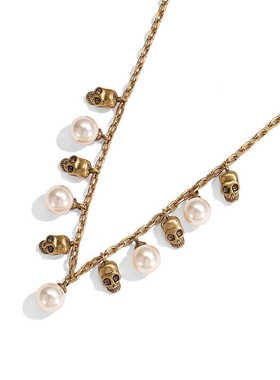 骷髅珍珠项链黄铜时尚