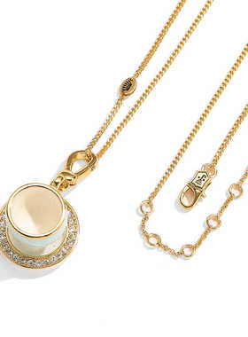 立体时尚镶钻茶杯吊坠项链