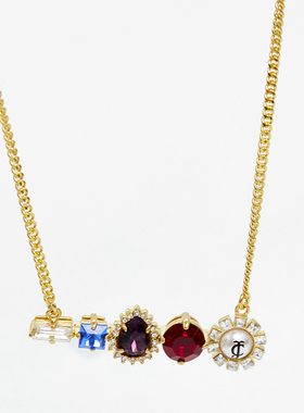 镶嵌红宝石字母珍珠项链紫色水晶