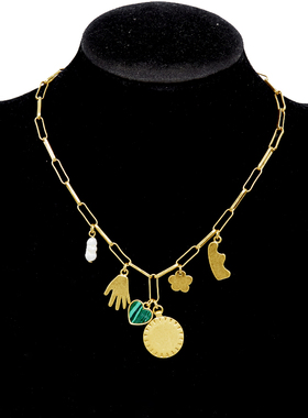 爱心珍珠花朵手掌多坠项链