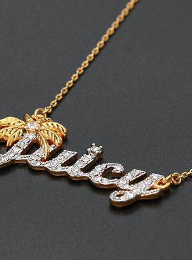 时尚风镶钻字母椰子树镀金项链