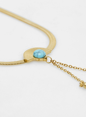 钛钢l绿松石扇形流苏项链