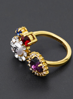 boshuolin juicy水滴彩钻开口可调节戒指 欧美风珍珠锆石镶钻指环