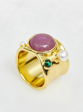 中古时尚紫色天然石珍珠戒指