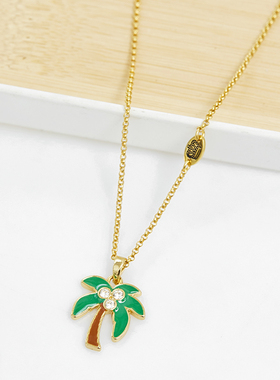 时尚设计感绿色椰子树吊坠项链