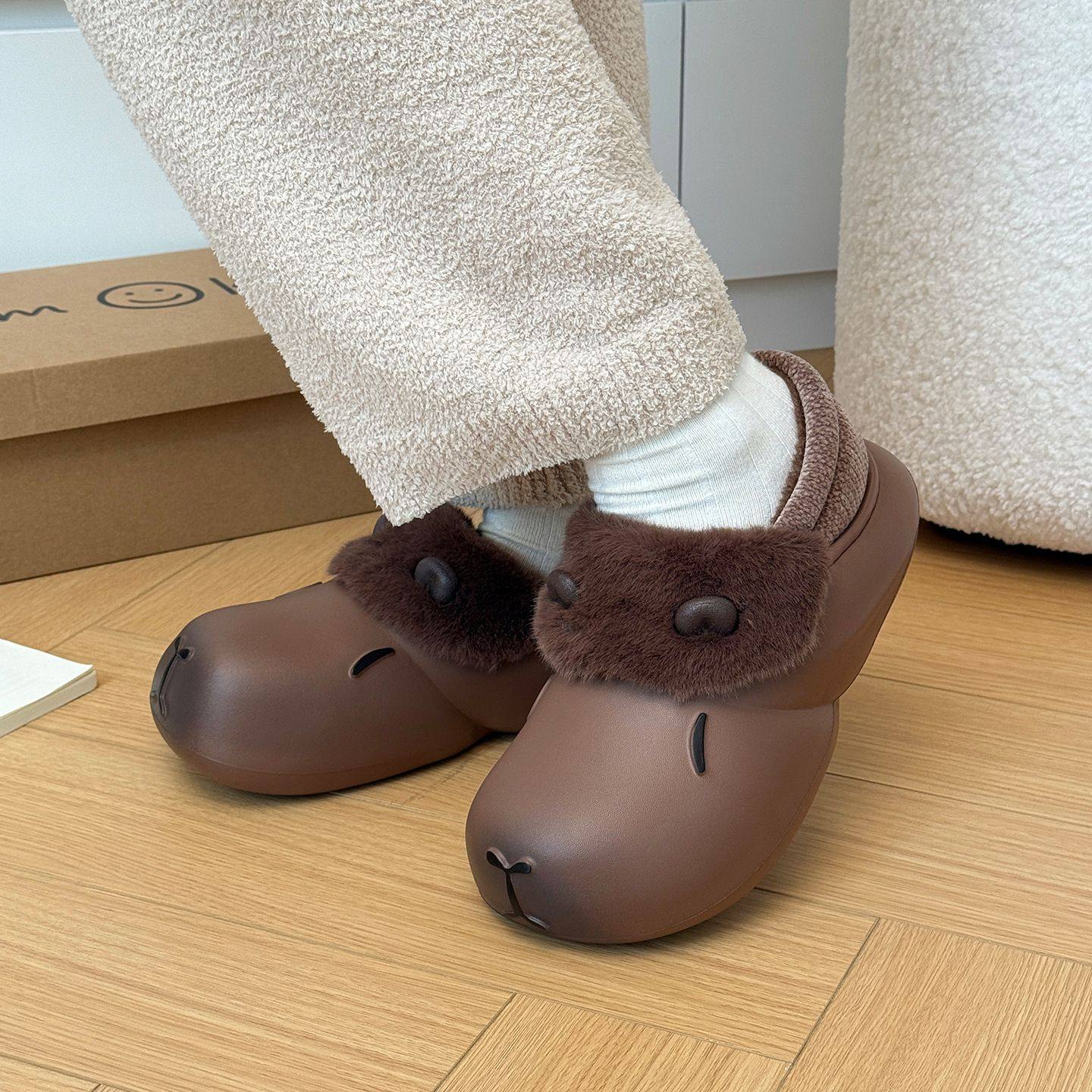 奇丹鞋厂卡皮巴拉棉拖鞋女秋冬季居家室内保暖加绒防滑包跟棉鞋男,淘宝优惠券,粉丝福利购,淘宝优惠卷