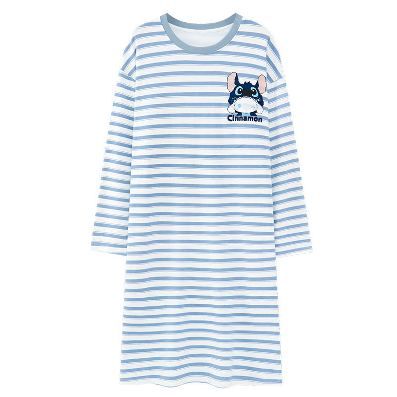 带胸垫睡衣女秋冬季长袖棉质中长款睡裙防凸点可爱卡通宽松家居服,淘宝优惠券,粉丝福利购,淘宝优惠卷