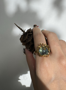 花戒托-金色简约戒托随机送一颗红泥骸骨