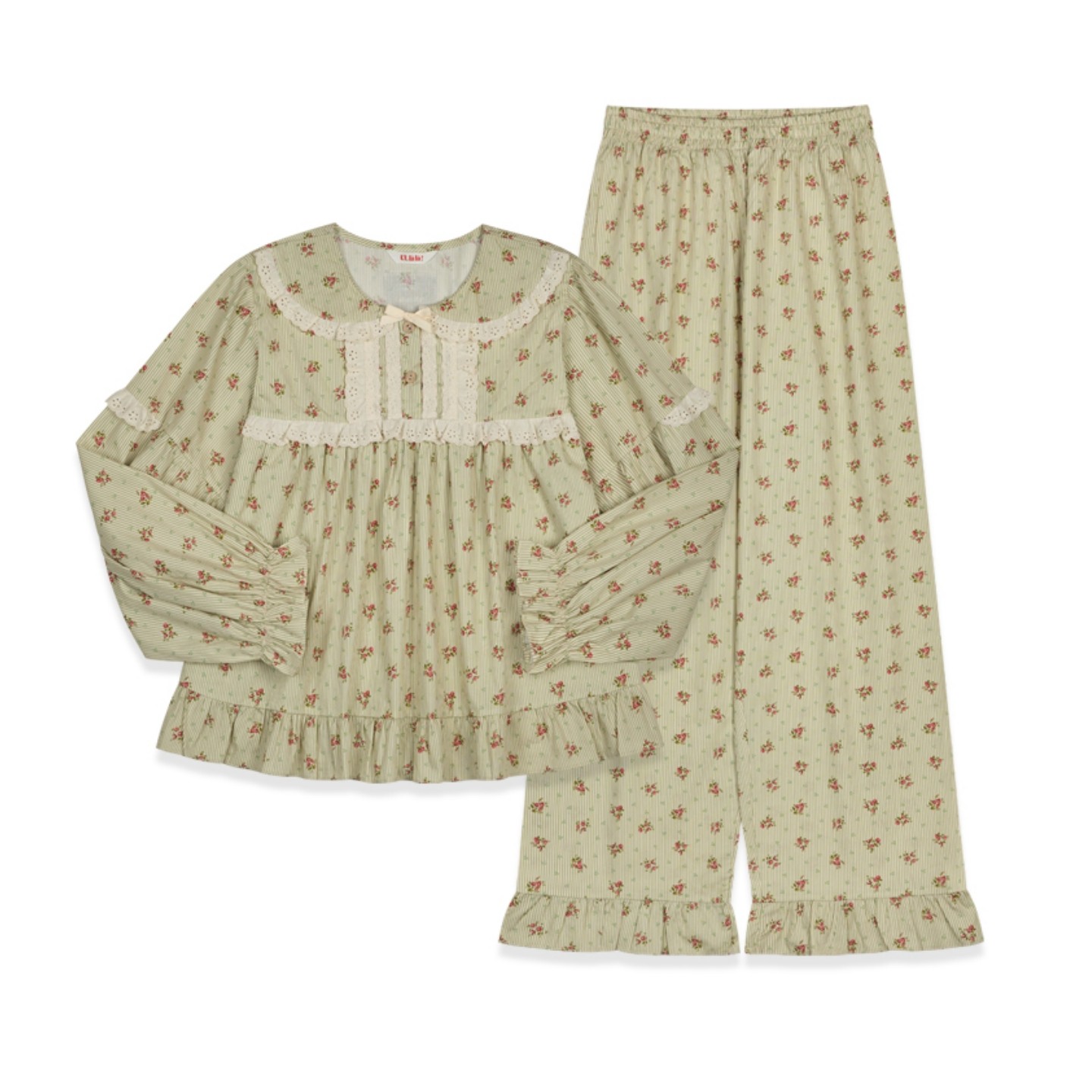 ULLALA韩国睡衣女2026春季纯棉甜美蕾丝边娃娃领碎花长袖家居睡裙,淘宝优惠券,粉丝福利购,淘宝优惠卷