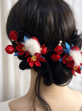 缠花头饰发夹敬酒服花苞丸子头
