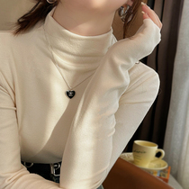 Half height collar bottom shirt woman autumn winter high level sensation 2023 new delsuede inner lap gush warm white foreign air blouse