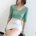 Áo len mới 2019 nữ màu xanh lá cây matcha tay áo màu xanh lá cây bó sát áo len ngắn chạm đáy áo len mùa thu - Đan Cardigan Đan Cardigan