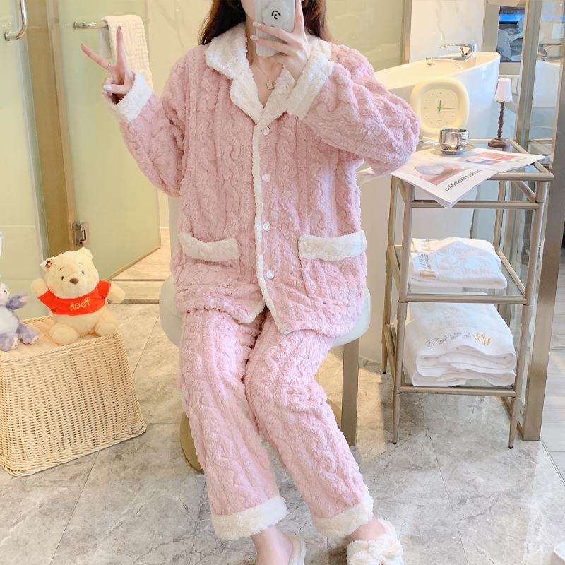 麒婧法兰绒月子服产后孕妇睡衣秋冬款产妇喂奶哺乳家居服两件套女