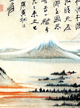 张大千仿古画大青绿重彩山水画国画张大千高仿古代名画秋江行舟图