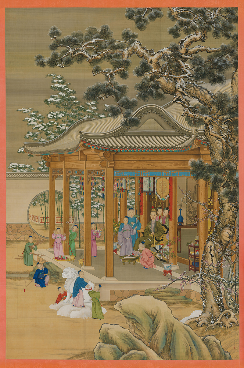 郎世宁弘历雪景行乐图清朝古代皇帝工笔画像高清电子版大图片素材 - 图1