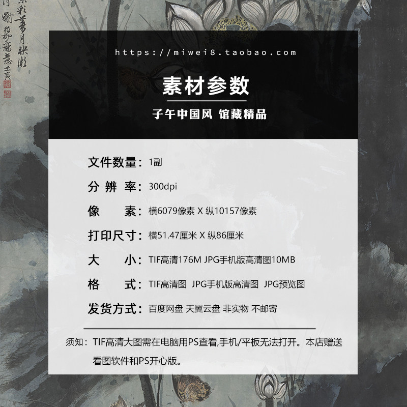 谢稚柳泼墨荷花图水墨国画装饰画微喷打印临摹高清电子版图片素材