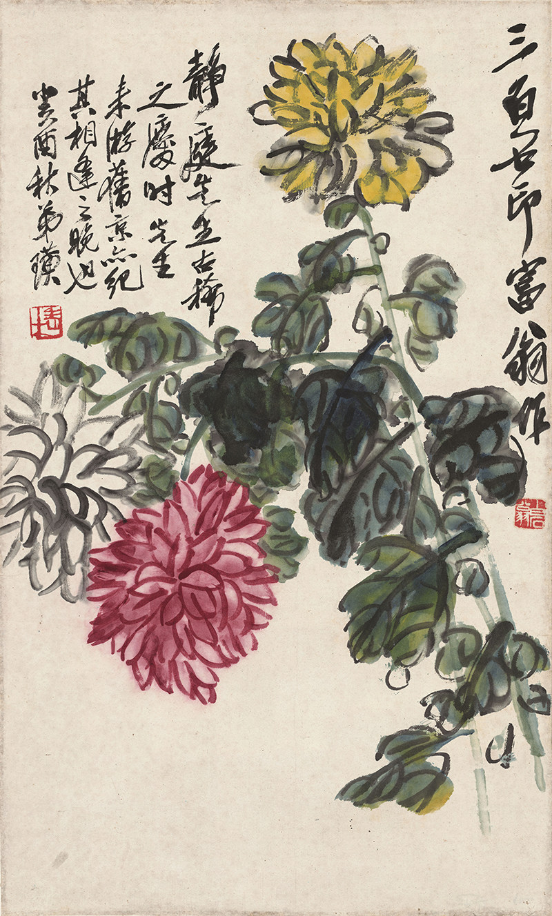 近现代齐白石菊花图轴水墨花卉国画装饰打印高清电子版大图片素材