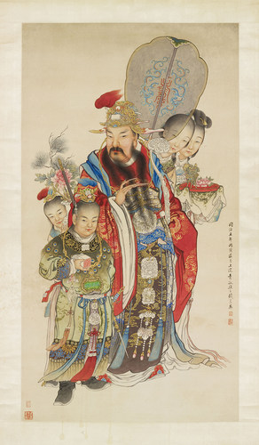 钱慧安天官赐福图清朝古代财神送福工笔人物高清电子版大图片素材 - 图1