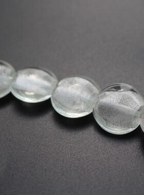 10个/包 15.5mm 扁圆形 琉璃珠 银箔珠 DIY手链项链配件多色可选