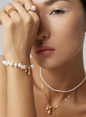 【Tonight or Never】S925纯银 爱心珍珠幸运手链Lucky牌生日礼物