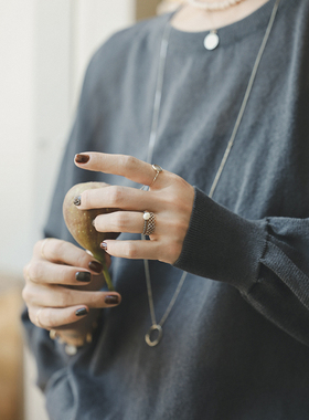 苹果的生活家|人气翻单 天然石链条调节软戒气质10K金蕾丝戒指