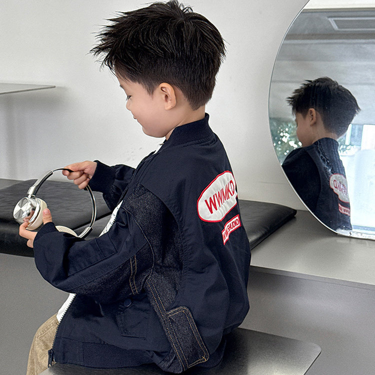 设计感~男童拼接牛仔服外套夹棉儿童洋气夹克秋冬款男孩拉链童装,淘宝优惠券,粉丝福利购,淘宝优惠卷