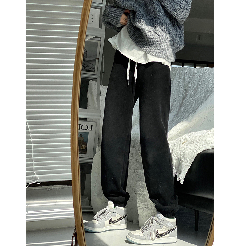 灰色运动裤女宽松束脚 潮秋冬季高腰学生加绒加厚直筒休闲卫裤 ins 灰色运动裤女宽松束脚 潮秋冬季高腰学生加绒加厚直筒休闲卫裤 ins