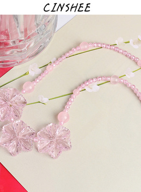 粉色水晶新款女士甜美风通透项链