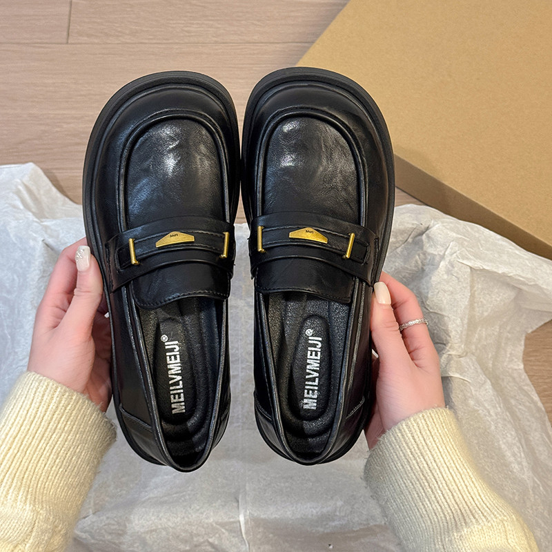 厚底英伦风小皮鞋女2026新款春季一脚蹬配裙子黑色女鞋乐福鞋单鞋,淘宝优惠券,粉丝福利购,淘宝优惠卷