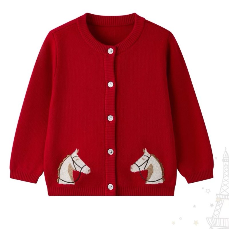马年款韩国童装秋冬款男女童同款卡通羊毛衫毛线开衫新年红色毛衣,淘宝优惠券,粉丝福利购,淘宝优惠卷