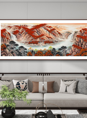 手绘国画鸿运当头水墨山水挂画客厅办公室新中式招财背景墙装饰画