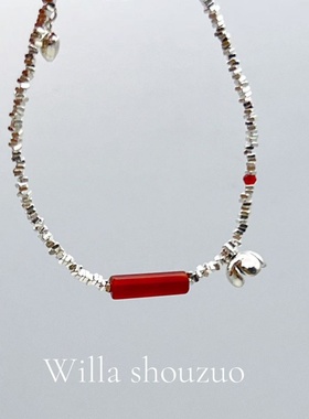 洗澡可戴天然红玛瑙S925纯银手链