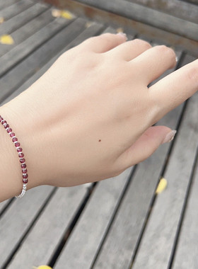 天然石榴石水晶手链s925纯银碎银子手串极细叠戴高级感小众礼物女